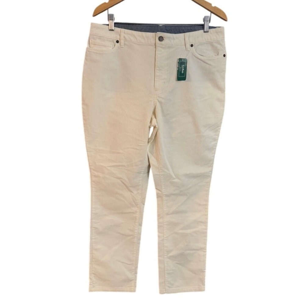 NWT LL Bean Favorite Fit Corduroy Pants Off White Stretch Straight Leg 16 Reg